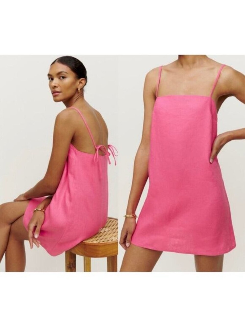 Reformation Pink Linen Slip Dress